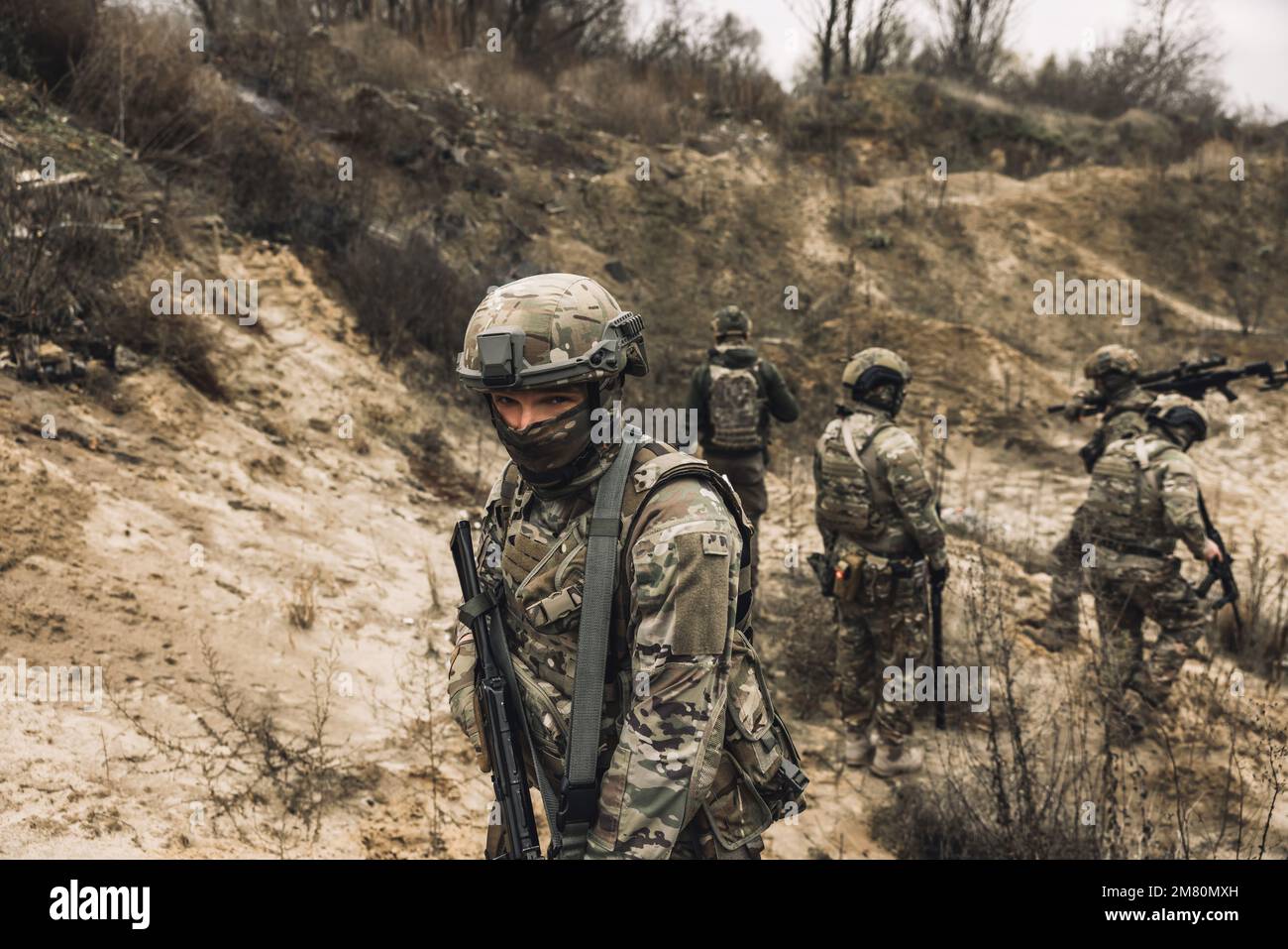 Group of soldiers on a shooting range Stock Photo - Alamy