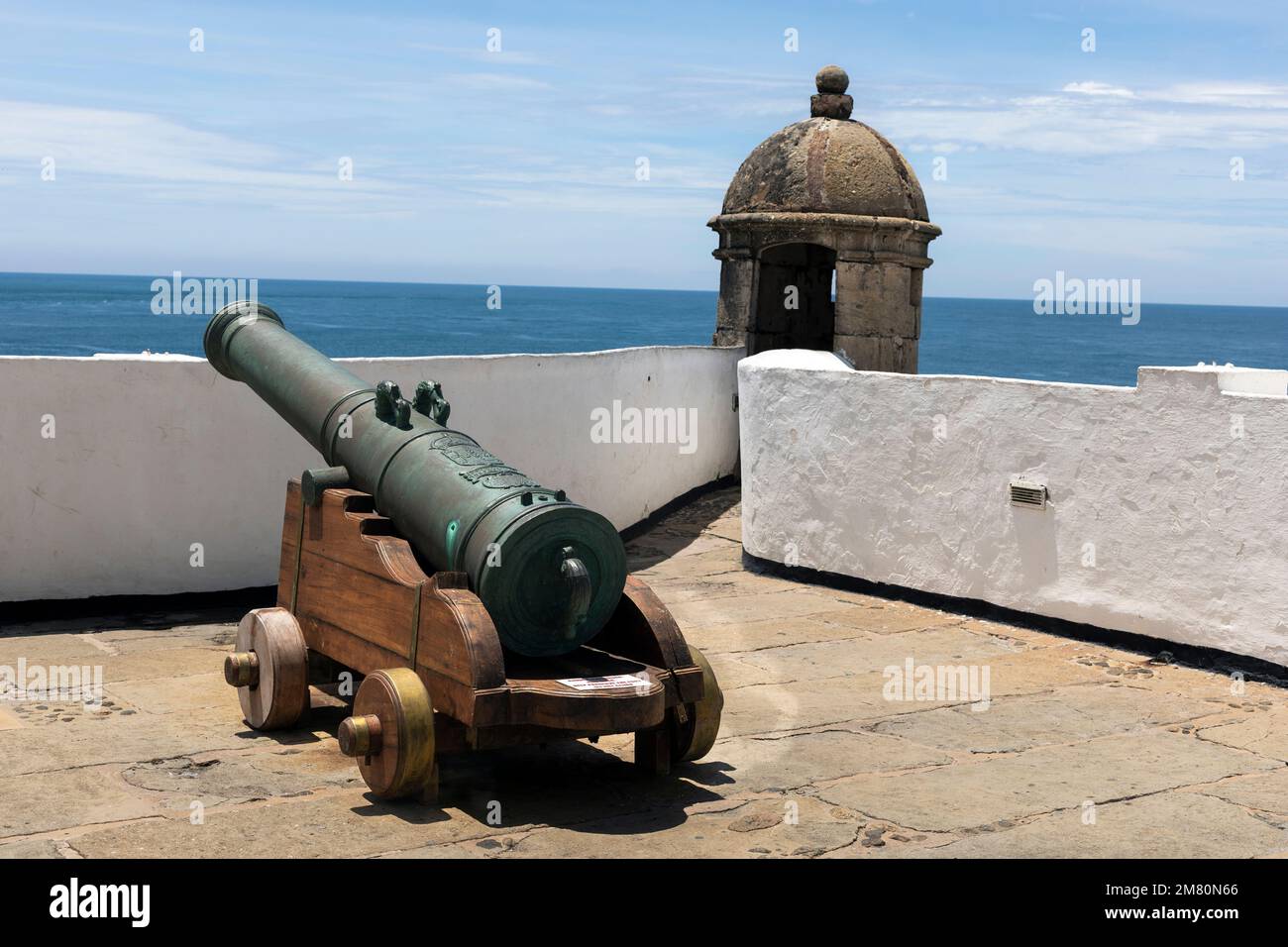 cannon and watchtower at Barra fort in Salvador Bahia Brazil Stock Photo