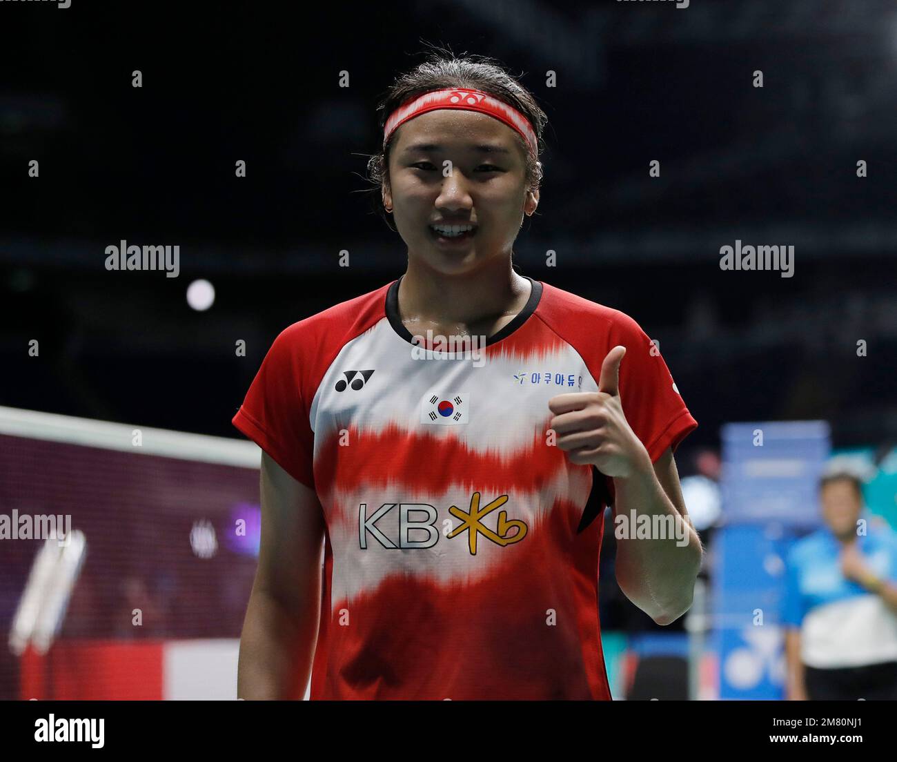 An Se-Young of Korea celebrates after defeating Chen Yu Fei of China during the Women Single semi-final match of the Petronas Malaysia Open 2023 at Axiata Arena, Bukit Jalil