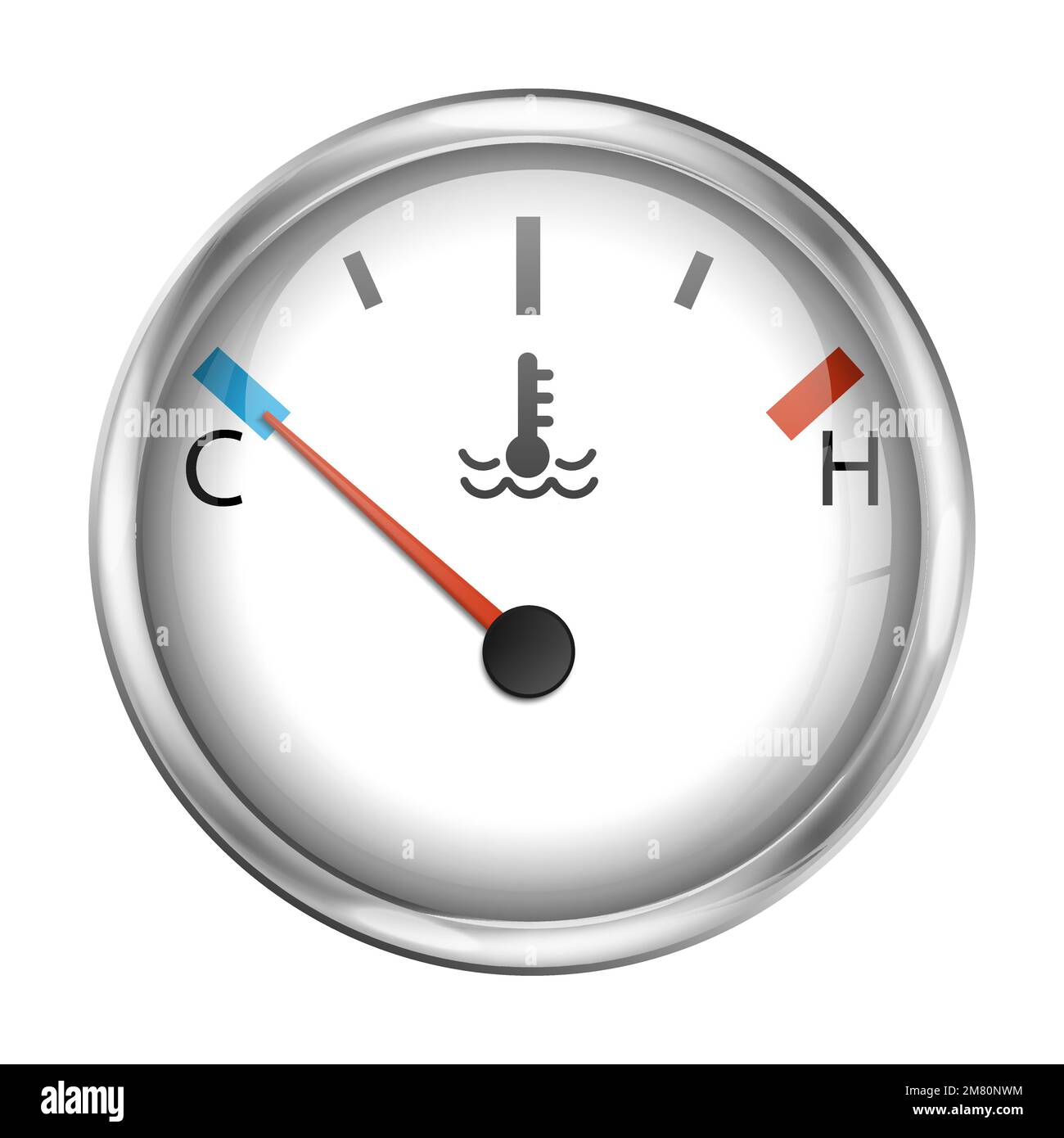 Temperature car gauge with chrome frame. Vector illustration. Eps 10