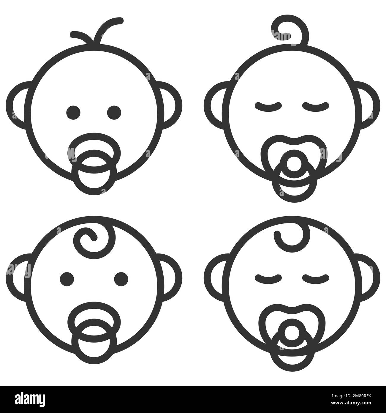 Baby sucking a pacifier. baby outline icon. Vector illustration. Eps 10. Stock Vector