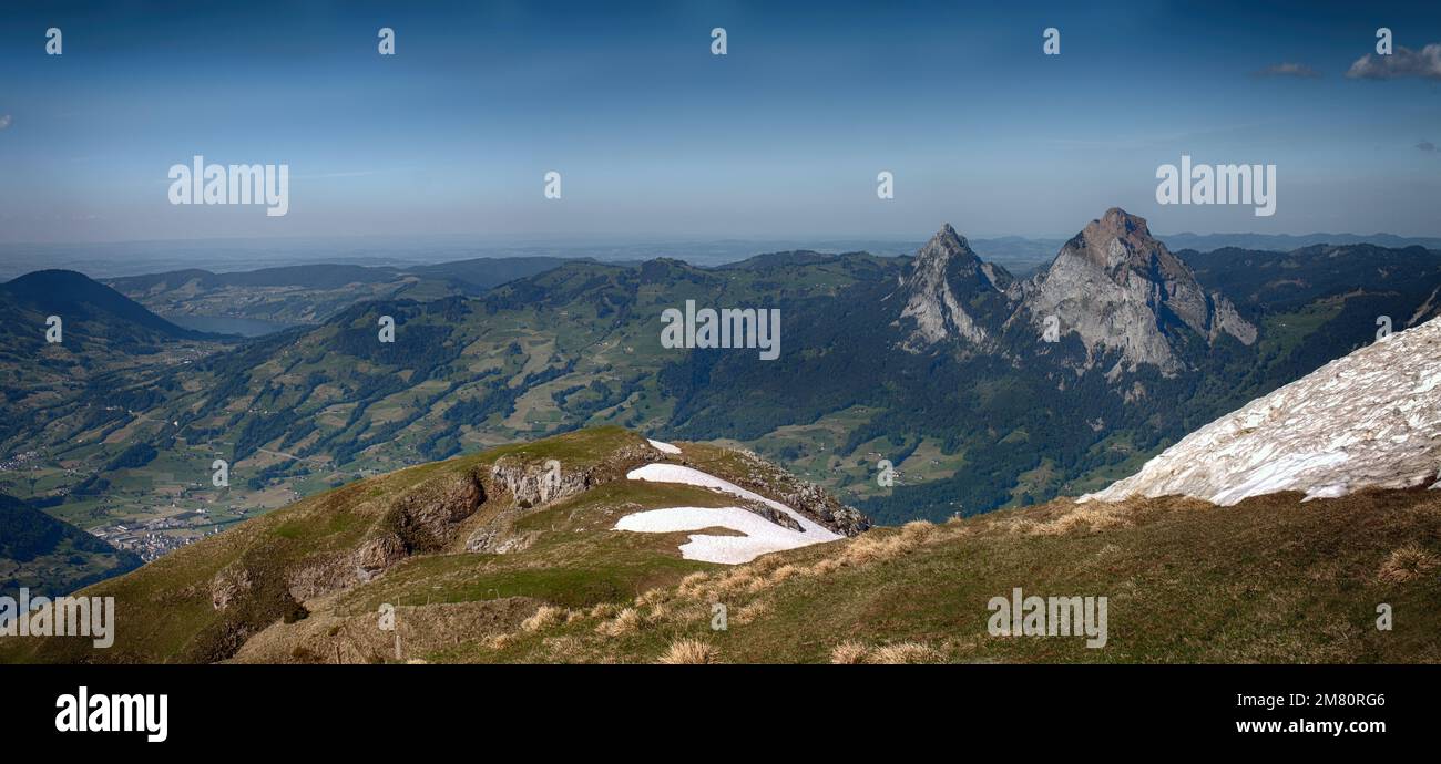 Stoos View Views on Alps from Fronalpstock peak near small village of Stoos in ...