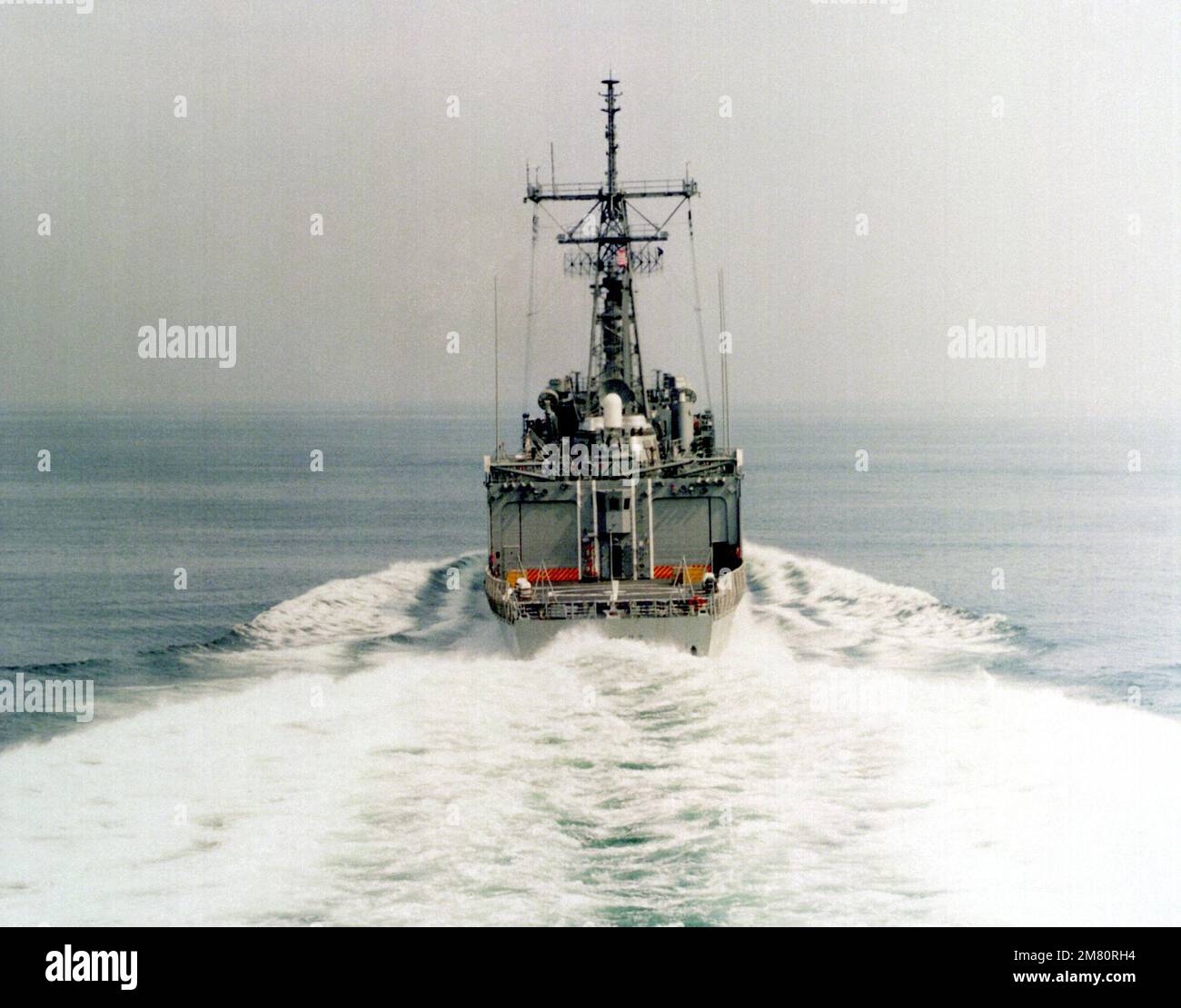 A stern view of the guided missile frigateDE WERT (FFG-45) underway during sea trials. Country: Unknown Stock Photo