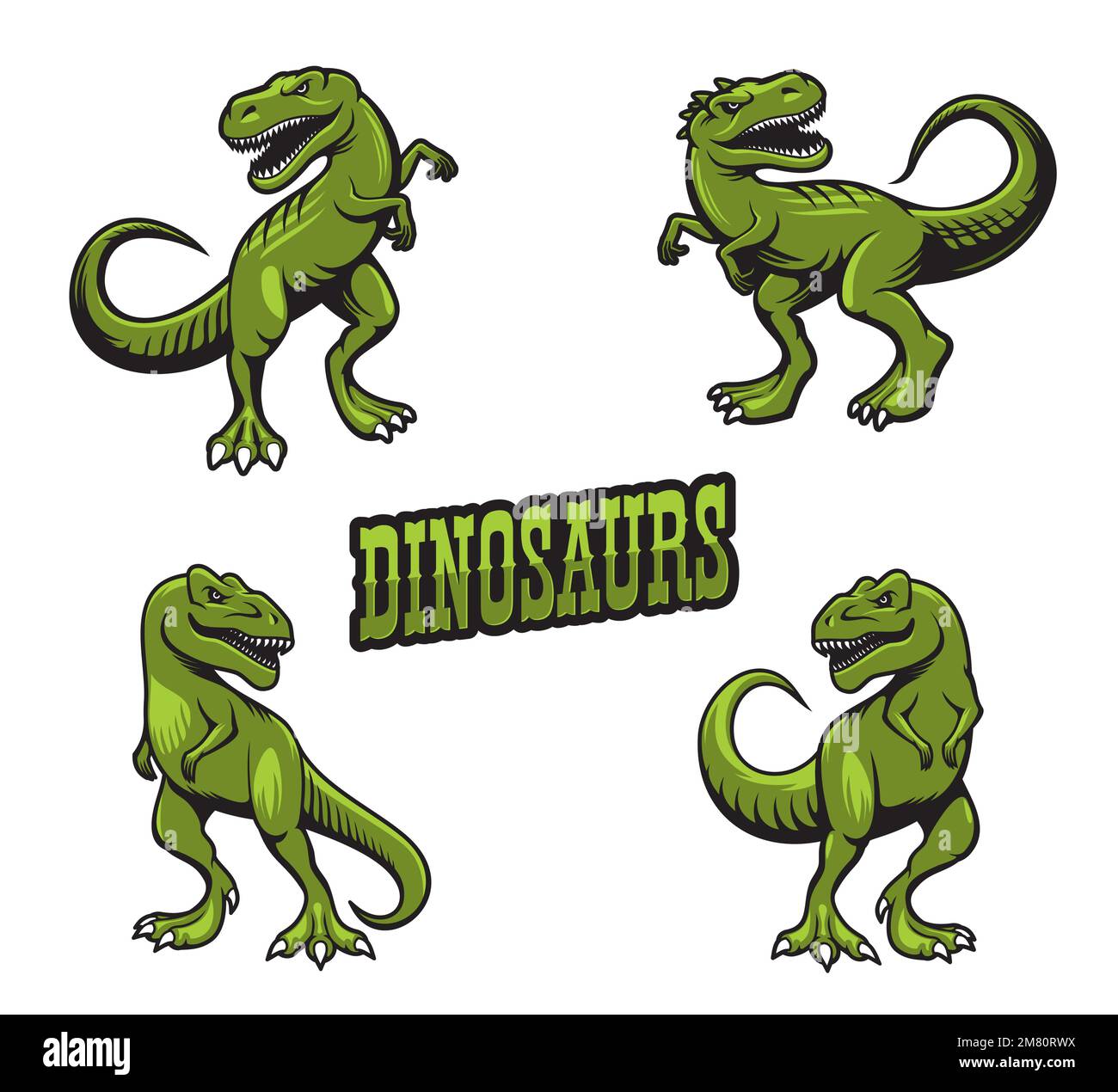Tyrannosaur dinosaur mascots. Trex monster, jurassic raptor sport team
