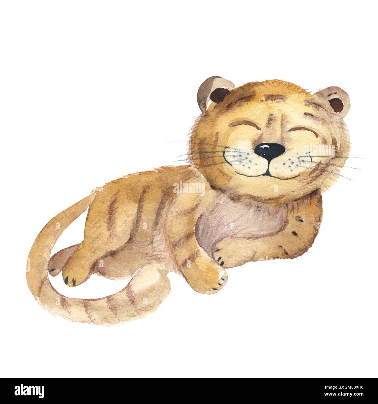 Cute baby tiger isolated on white background. Watercolor hand drawn ...