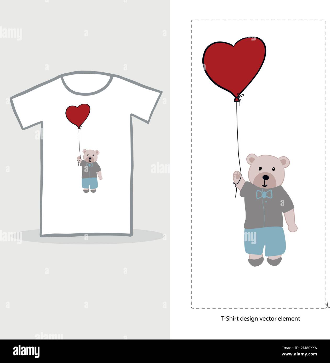 Cute teddy bear boy with holding red heart balloon illustration Stock ...
