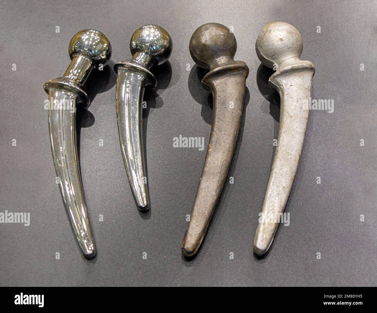 The set of a hip joint prosthesis (endoprosthesis) made of corrosion-resistant steel Stock Photo