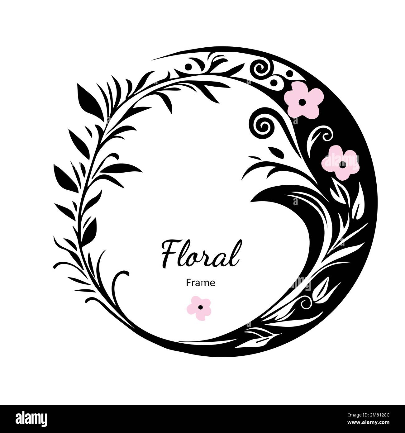 Floral vector wreath art deco ornate, black and white wedding circle