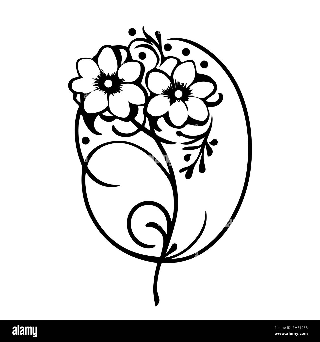 Graphic black and white decorative flowers, nutural garden doodle