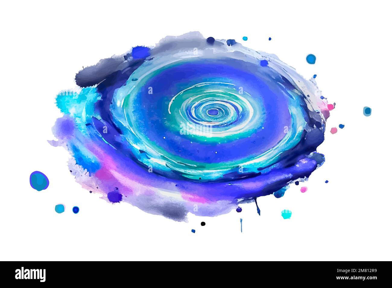 Spital galaxy watercolor paint splashes, fantasy scientific, celestial cosmos. Beauty blue and purple astrology background Stock Vector