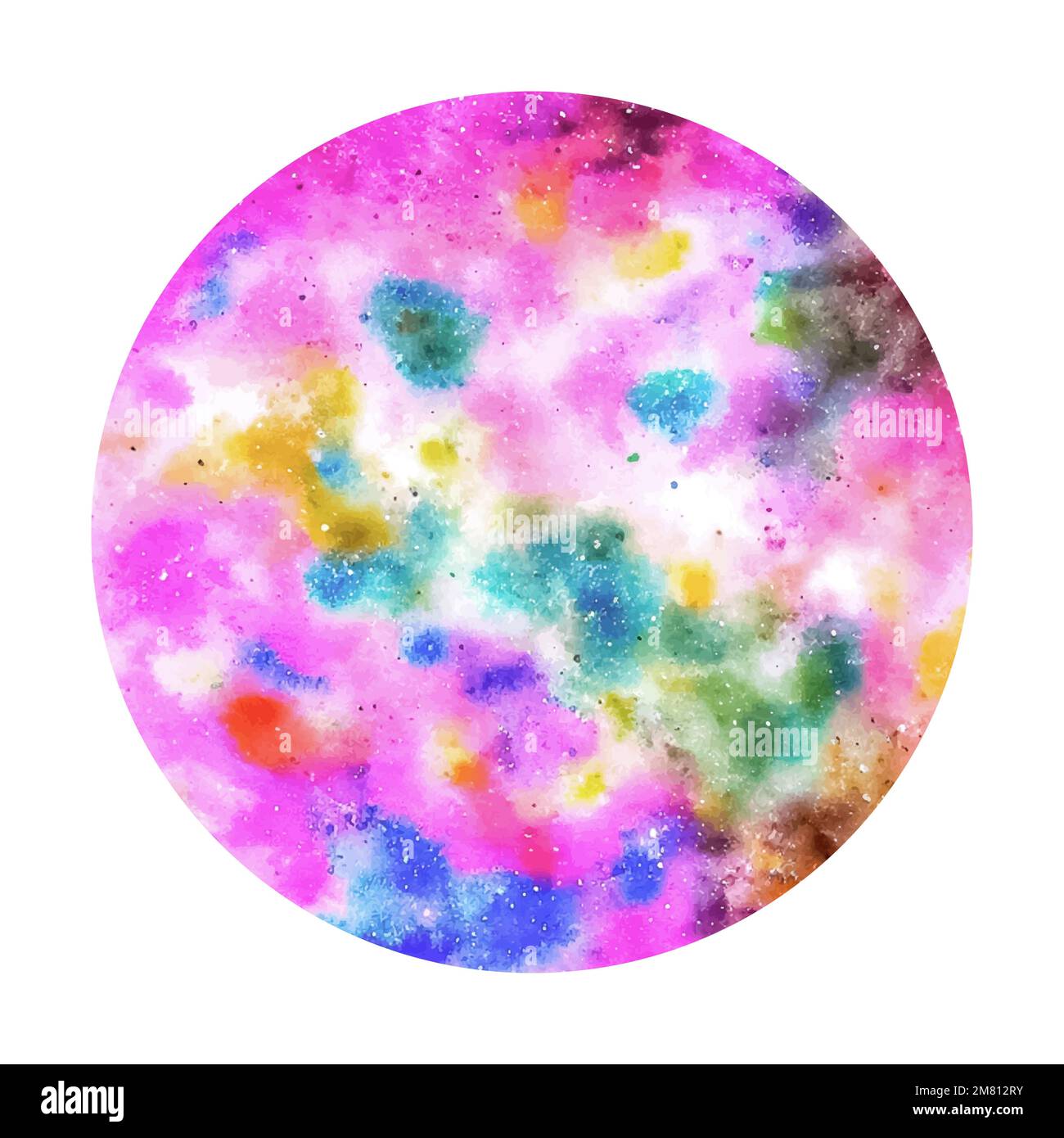 Galaxy watercolor paint splashes, fantasy scientific, celestial cosmos. Beauty blue, pink and purple astrology circle background Stock Vector