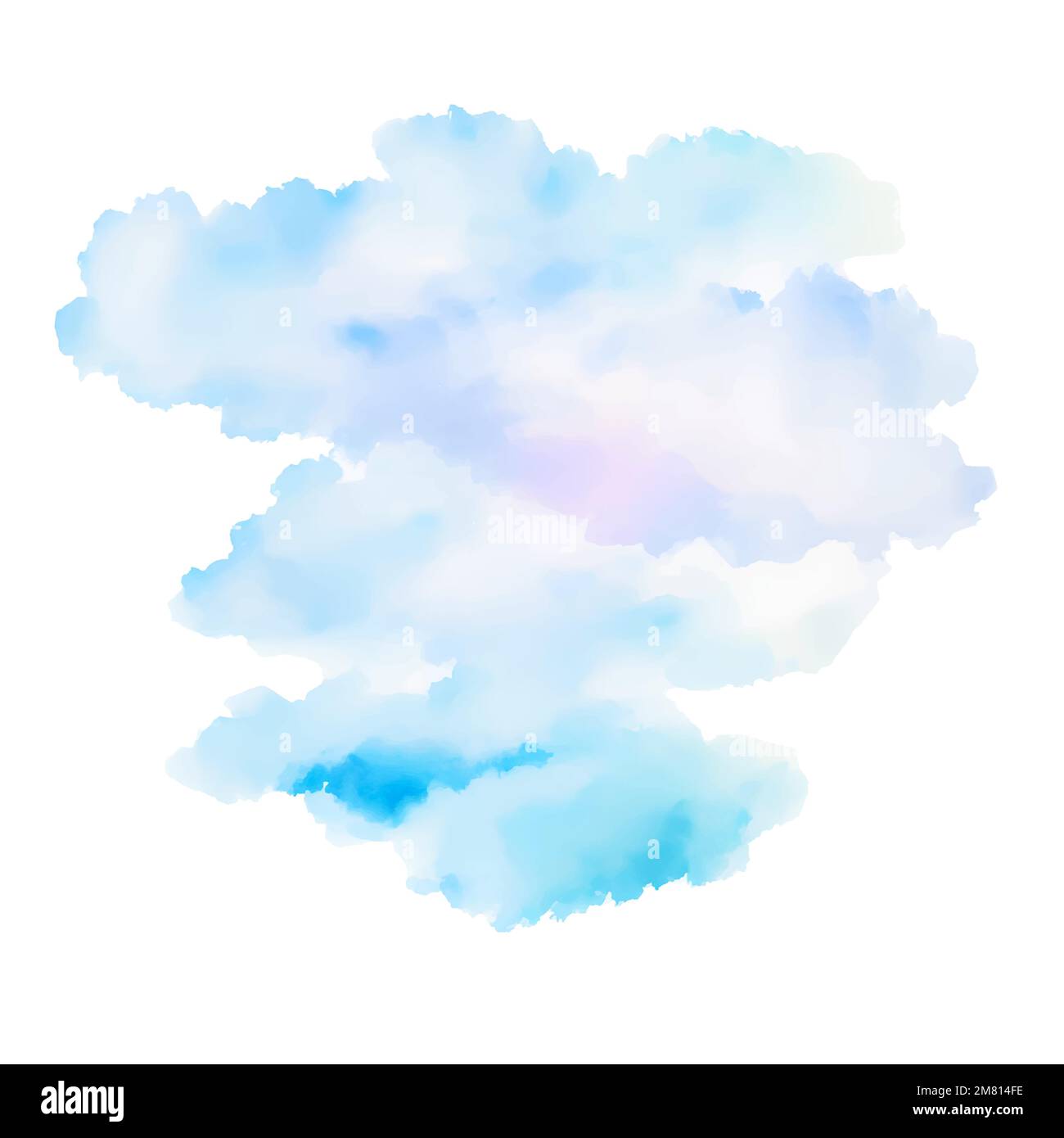 Handmade illustration of blue clouds, sky watercolor, light abstract splash on white  background, vector watercolor clouds. Stock Vector