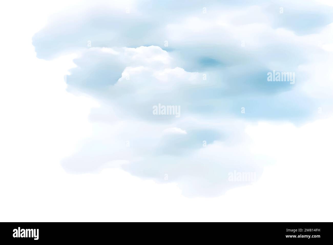 Handmade illustration of blue clouds, sky watercolor, light abstract splash on white paper background, vector watercolor clouds. Stock Vector