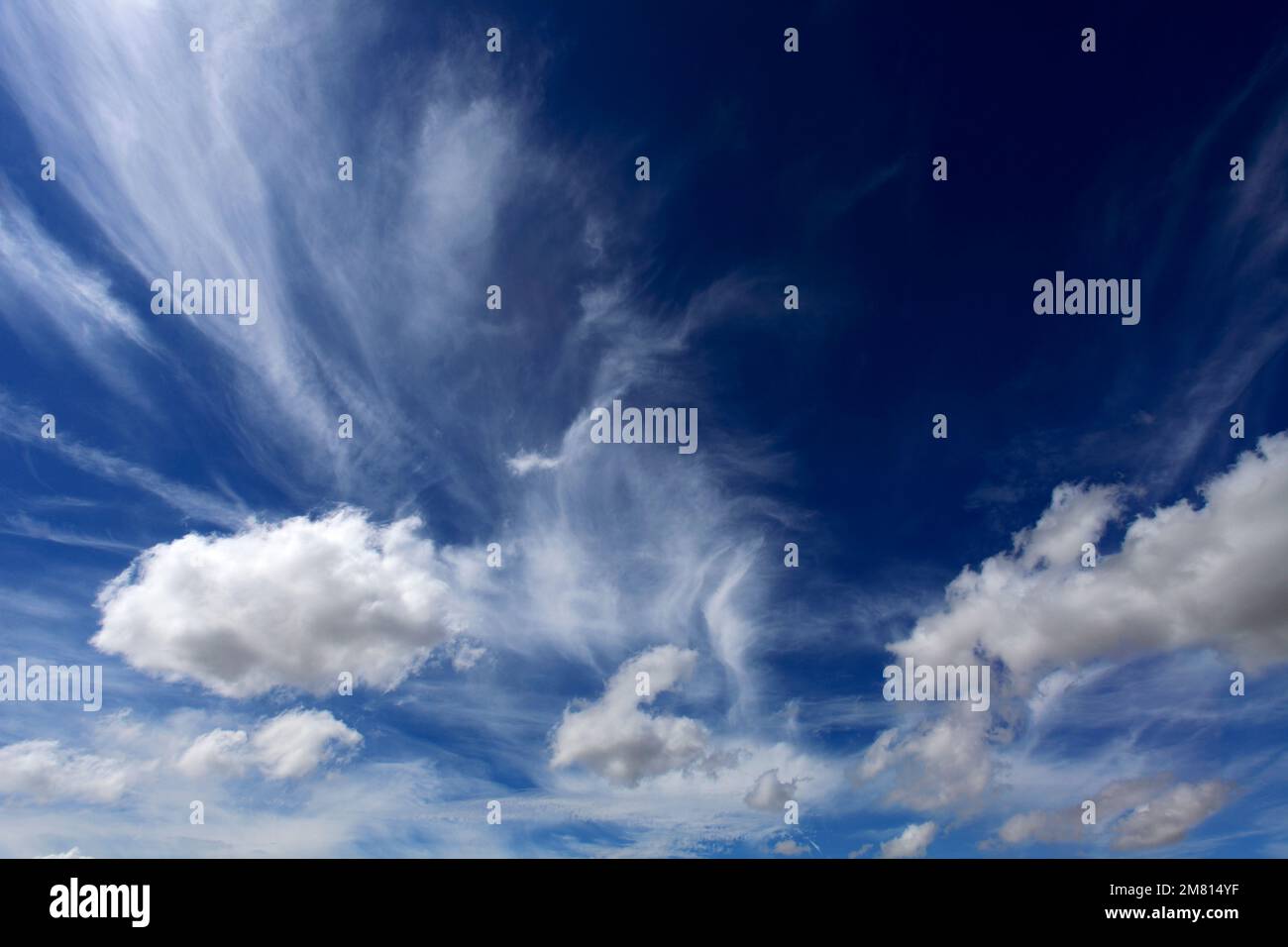 Cumulus humilis clouds in a deep blue sky. Stock Photo