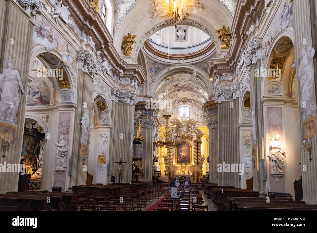 Church of St Anne, Krakow interior; a 14th century example of ornate Baroque architecture churches; Krakow Old Town, Krakow Poland Stock Photo