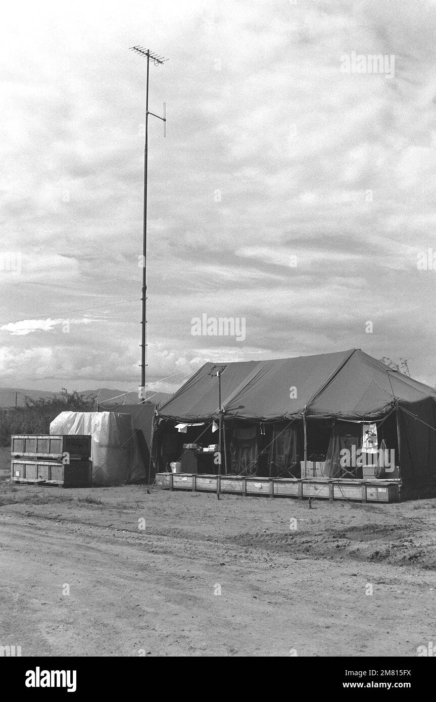 A view of the Armed Forces Radio Station in use during the AHUAS TARA II (BIG PINE) operation. Subject Operation/Series: AHUAS TARA II (BIG PINE) Base: Comayagua Country: Honduras (HND) Stock Photo