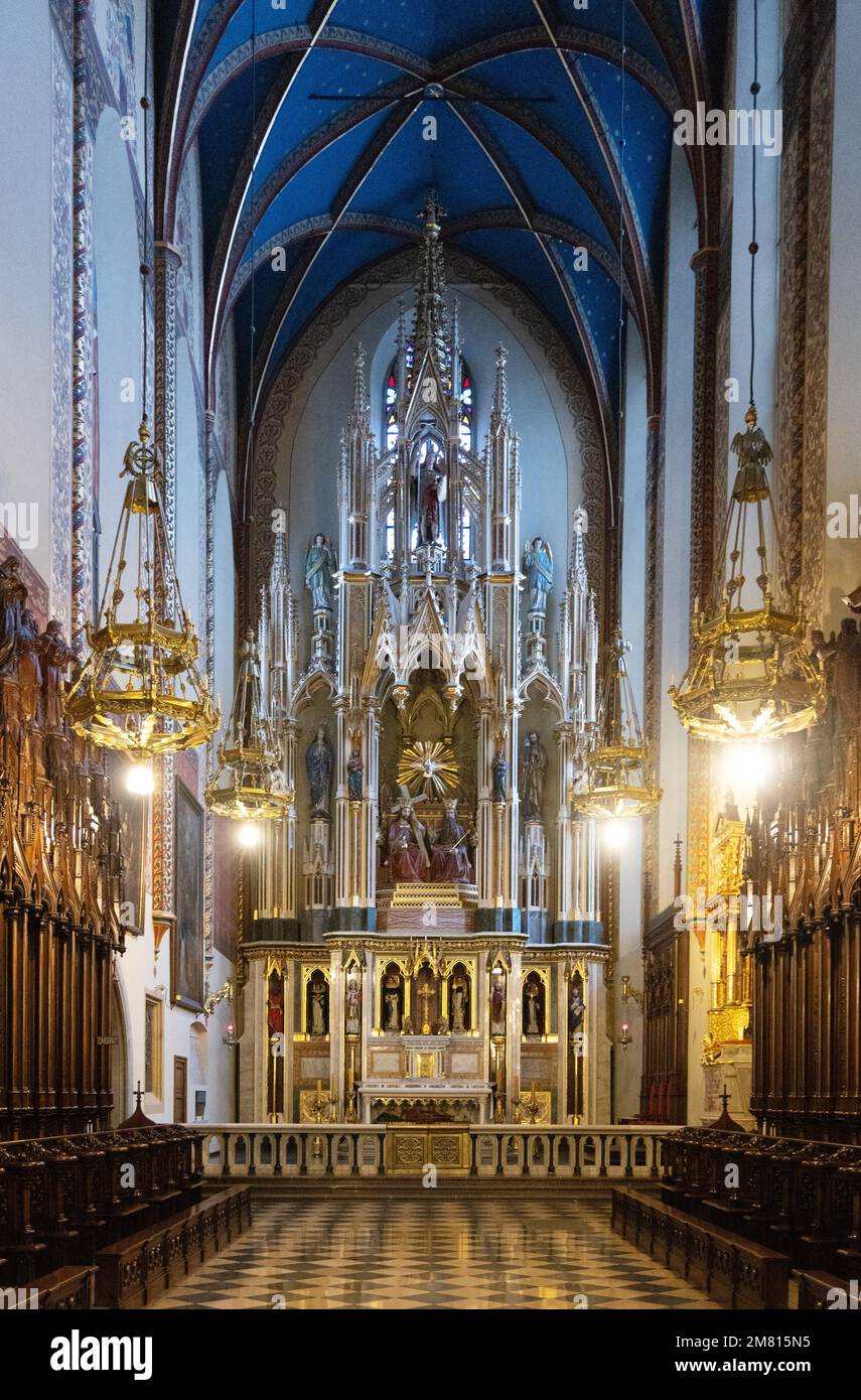 The Nave and altar; Krakow Dominican Church interior, aka. Holy Trinity Church Krakow, Poland Europe Stock Photo