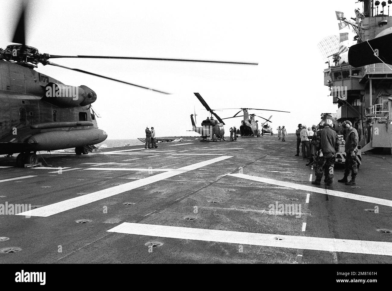 Flight operations take place aboard the amphibious assault ship uss