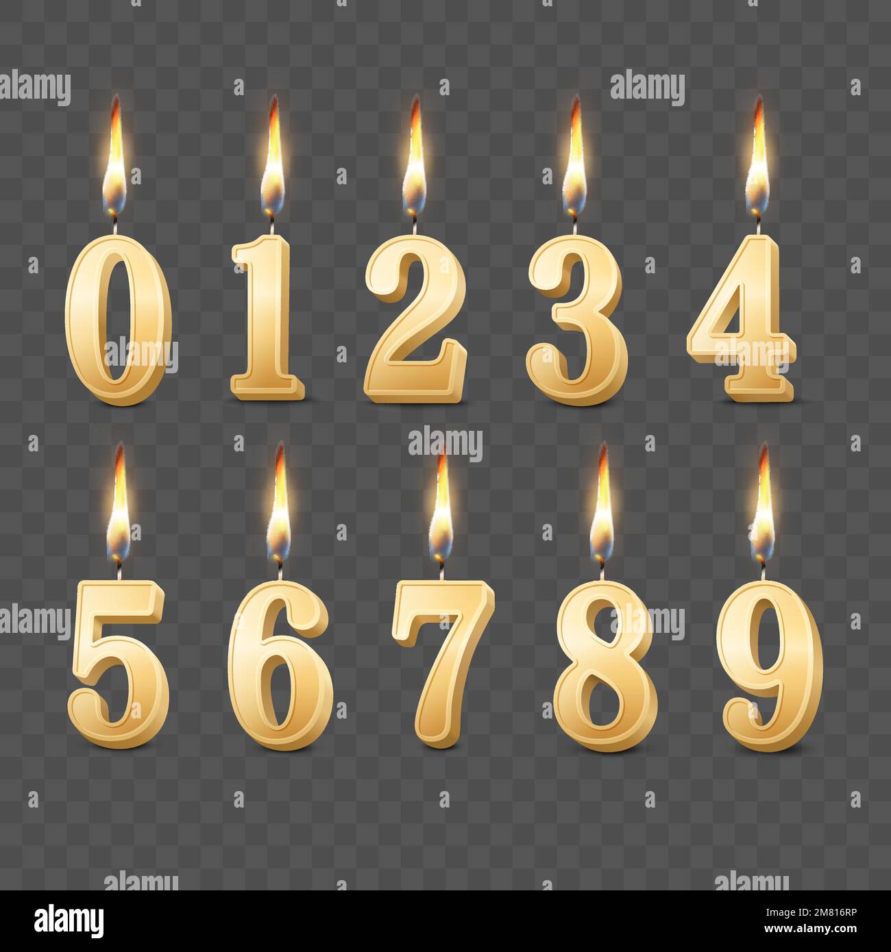 Vector 3d Realistic Paraffin or Wax Burning Yellow Golden Birthday ...