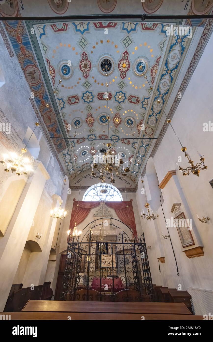 Religious architecture: The Remuh Synagogue interior and ornate decorated ceiling; The Jewish Quarter, Krakow Poland, Europe Stock Photo