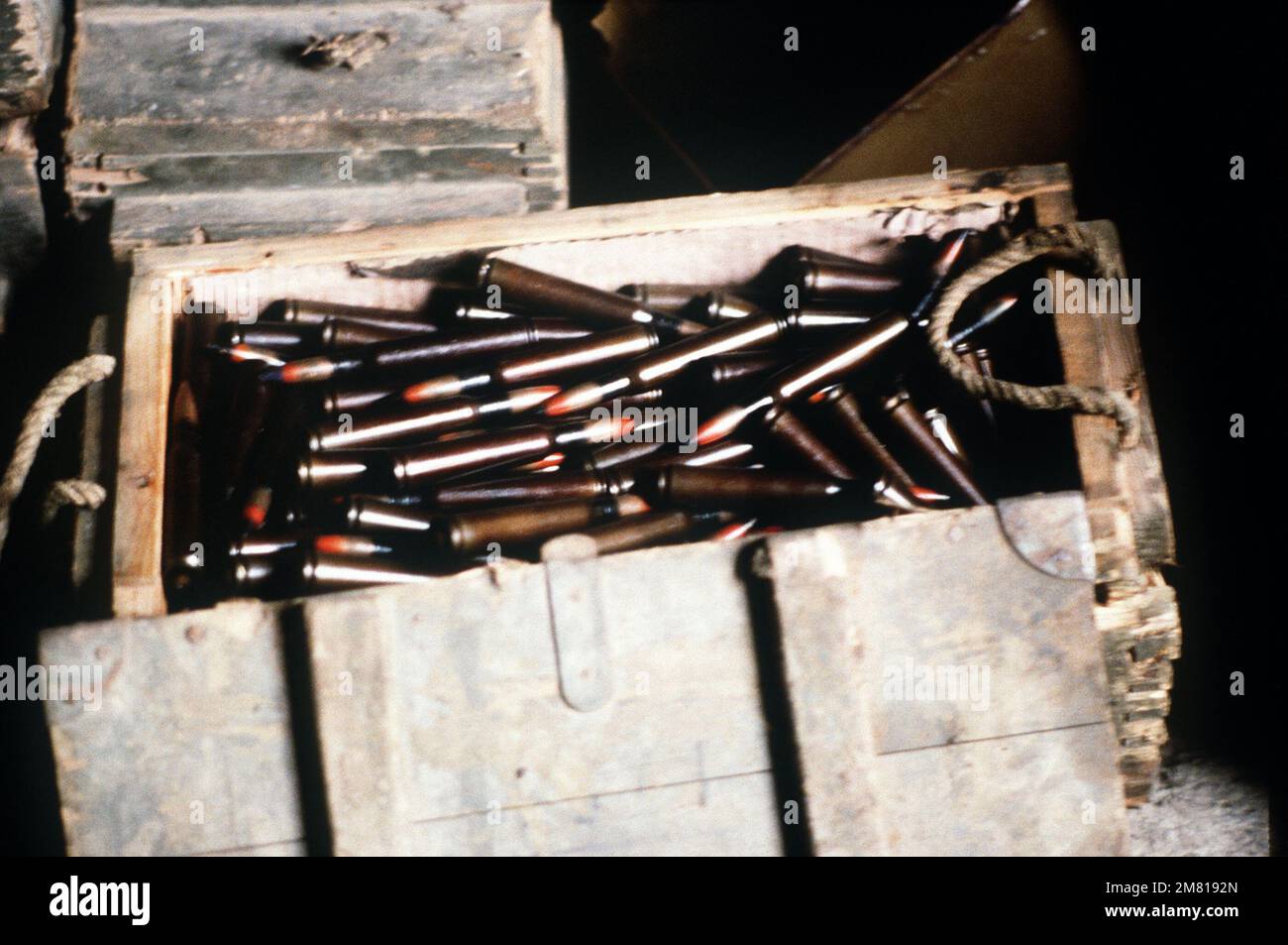 An open box of Cuban ammunition captured during Operation URGENT FURY. Subject Operation/Series: URGENT FURY Country: Grenada (GRD) Stock Photo