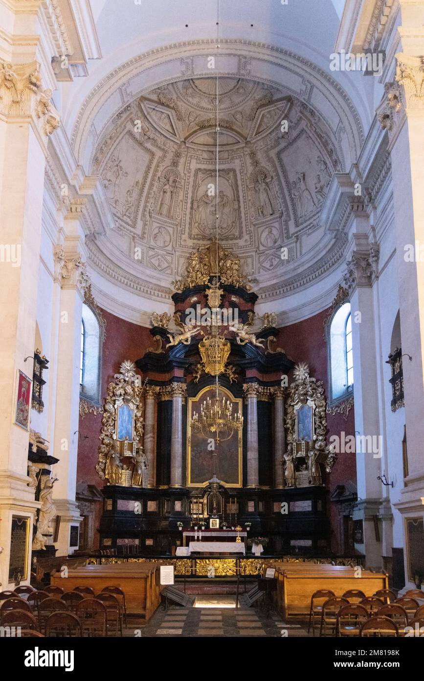 Krakow Church interior; The nave and ceiling of 16-17th century Saints Peter and Paul Church; catholic church in Krakow Old Town, Krakow Poland Europe Stock Photo