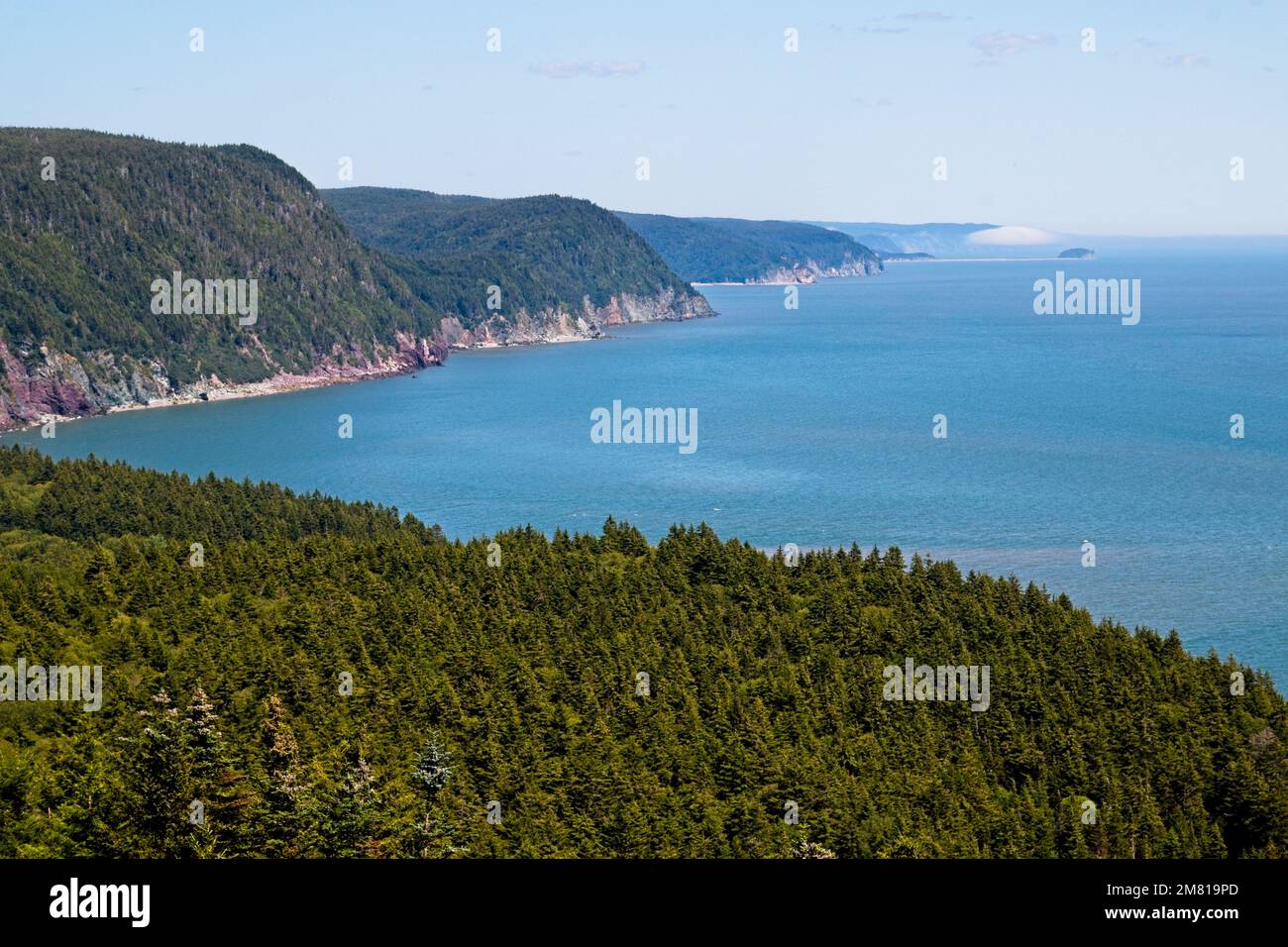 Low fog on the horizon. Fox Rock lookout in St. Martins, New Brunswick