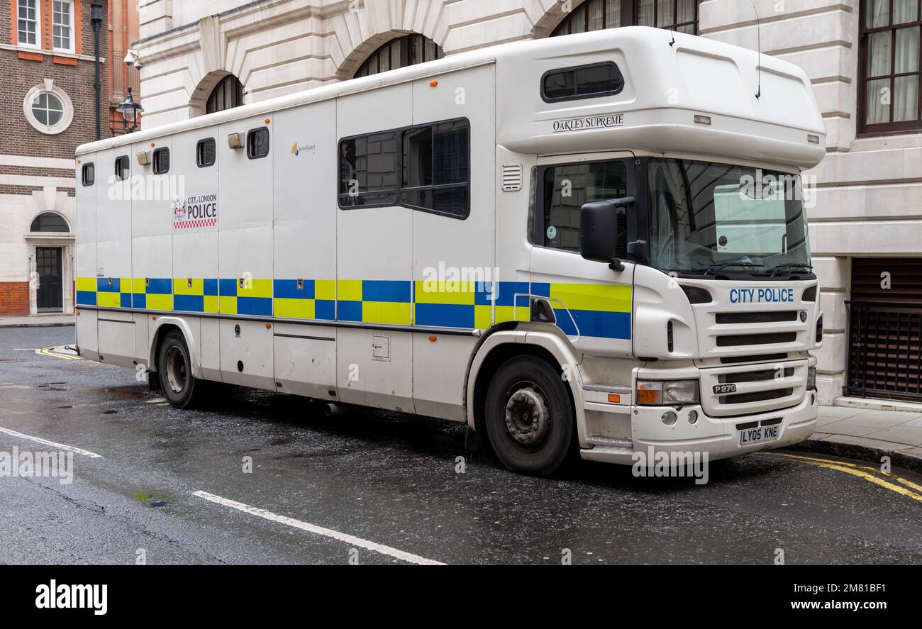 London. UK- 01.08.2023. A truck of the City of London Police parked by Great Scotland Yard which is a different police force to the capital's Metropol Stock Photo