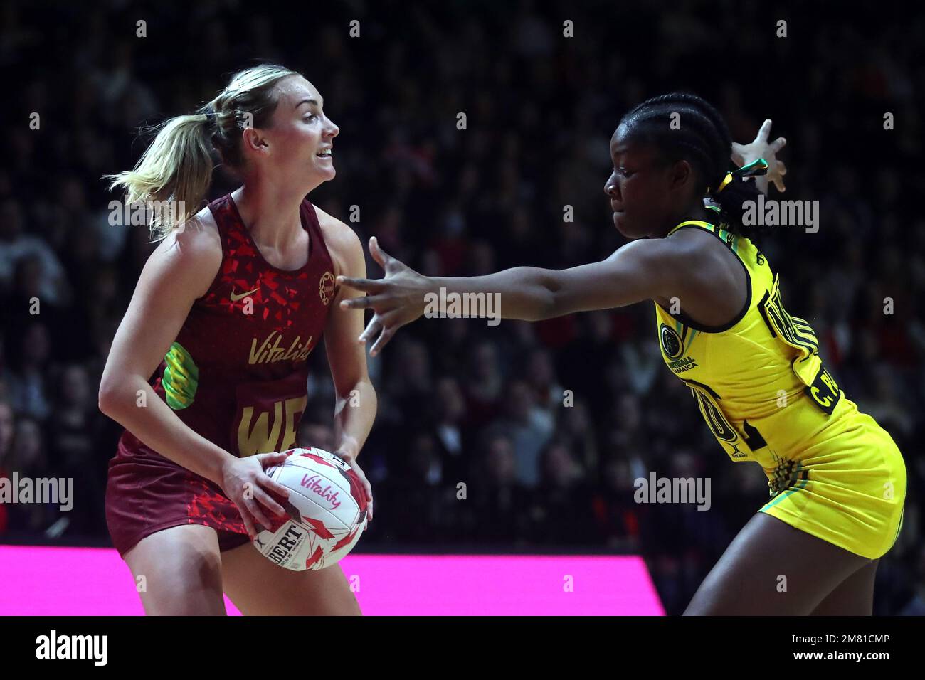 England's (left) Natalie Metcalf and Jamaica's Crystal Plummer in