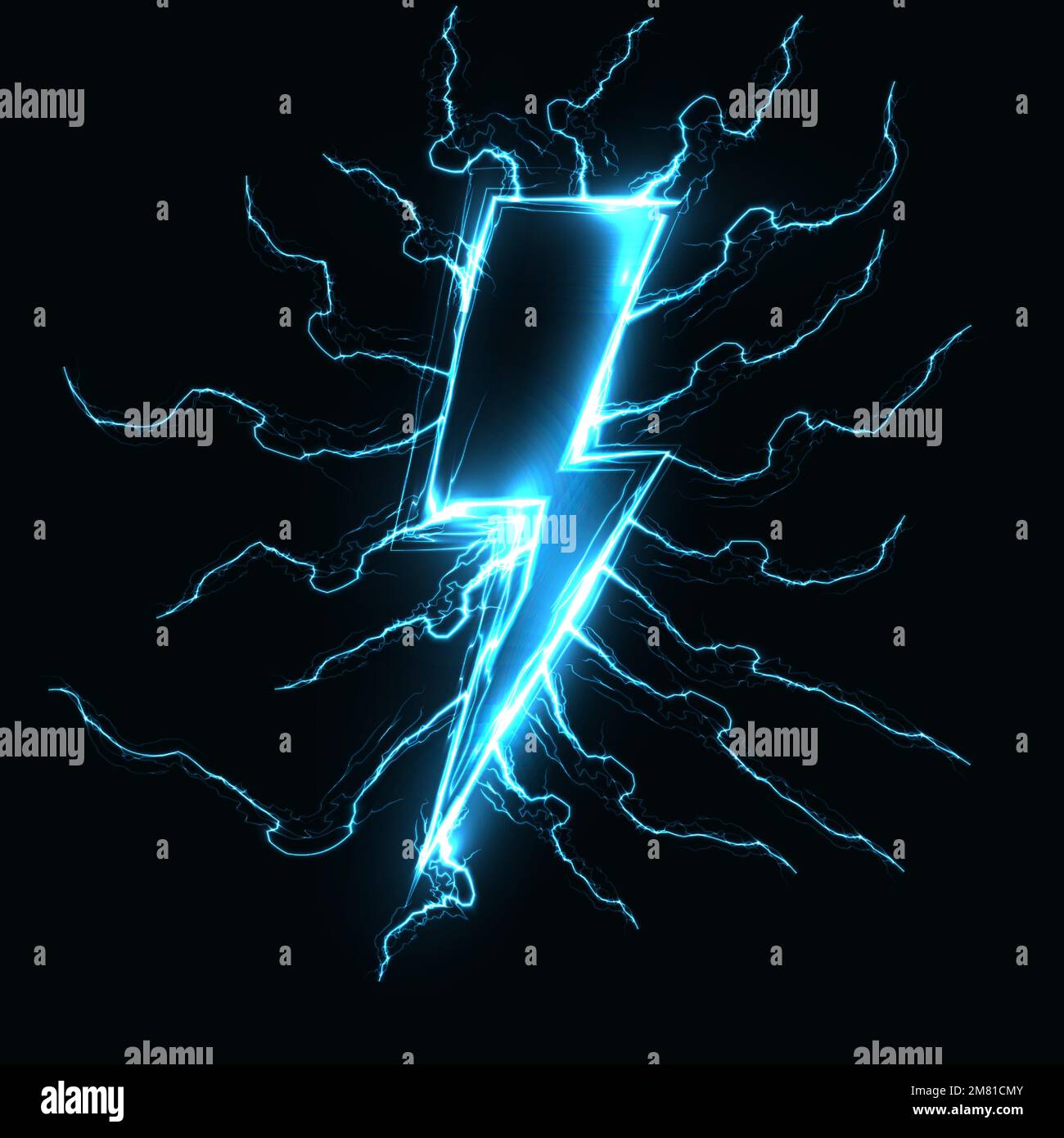 Blue power symbol electric glow realistic lightning poster. Bolt