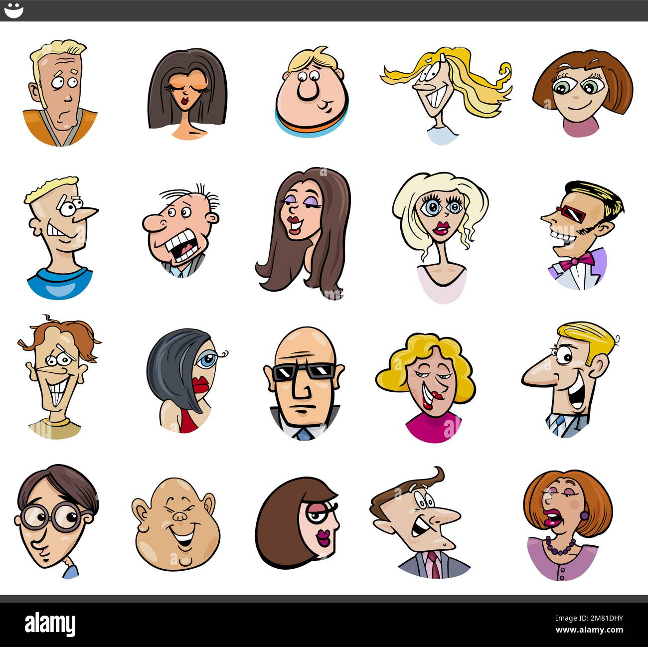 Cartoon illustration of funny people characters faces and emotions set ...