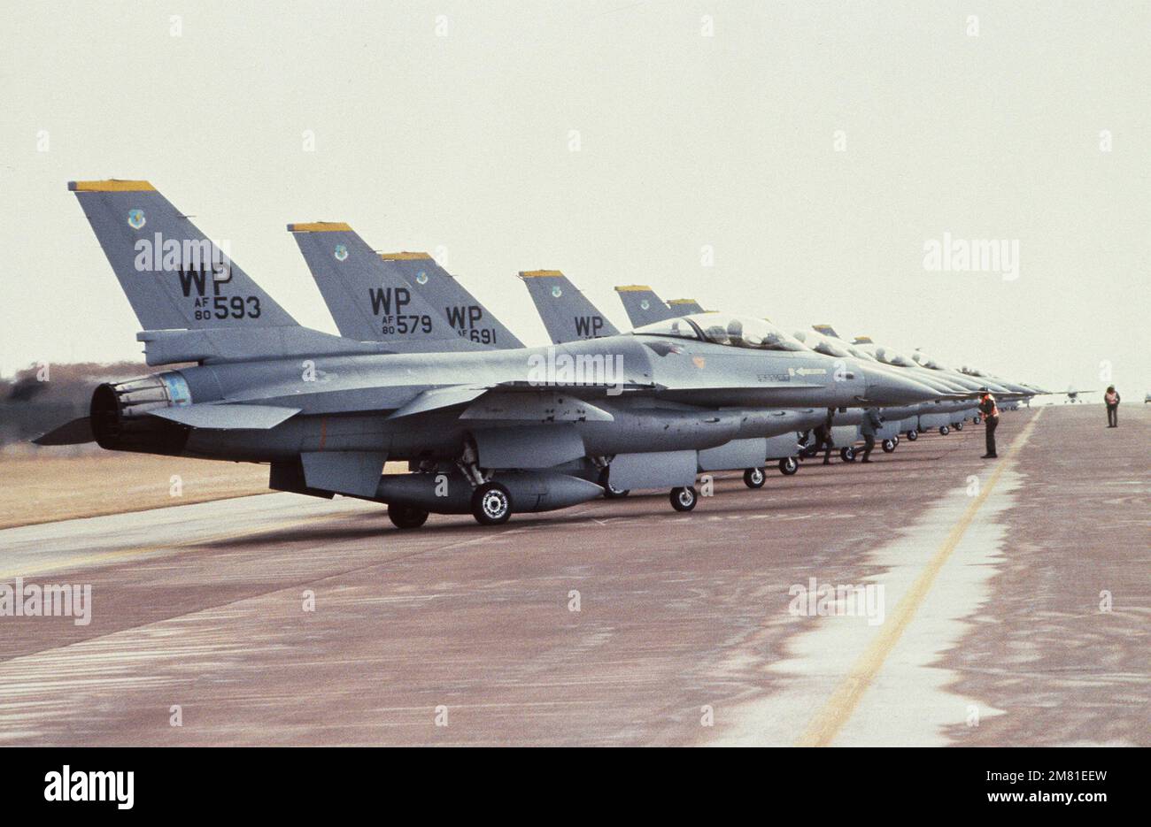 Right side view of F16 Fighting Falcon aircraft on the flight line