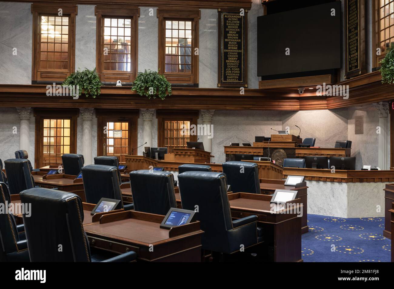 Indianapolis Circa January 2023 Indiana State Senate chambers. The State Senate makes up one