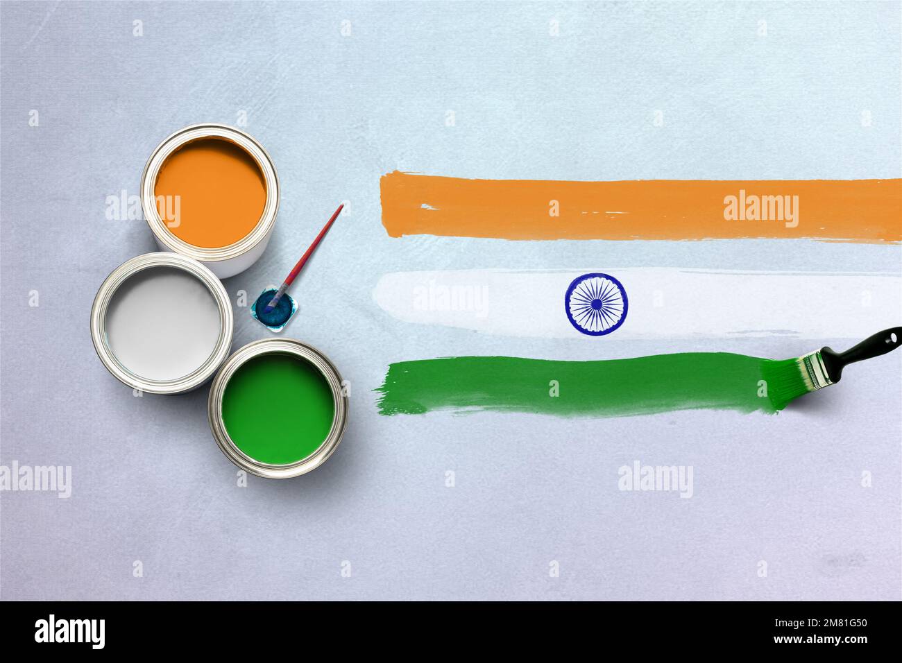 Creative concept of Indian tricolor flag created using paint brush and