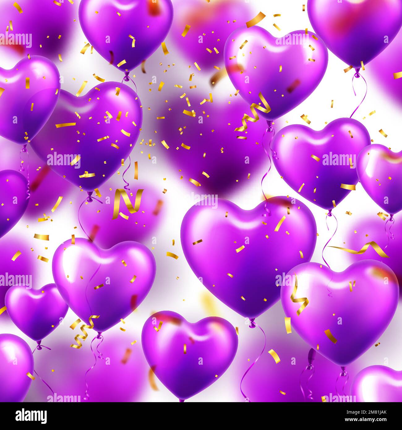 Valentine's Day background with violet heart balloons. Wedding ...