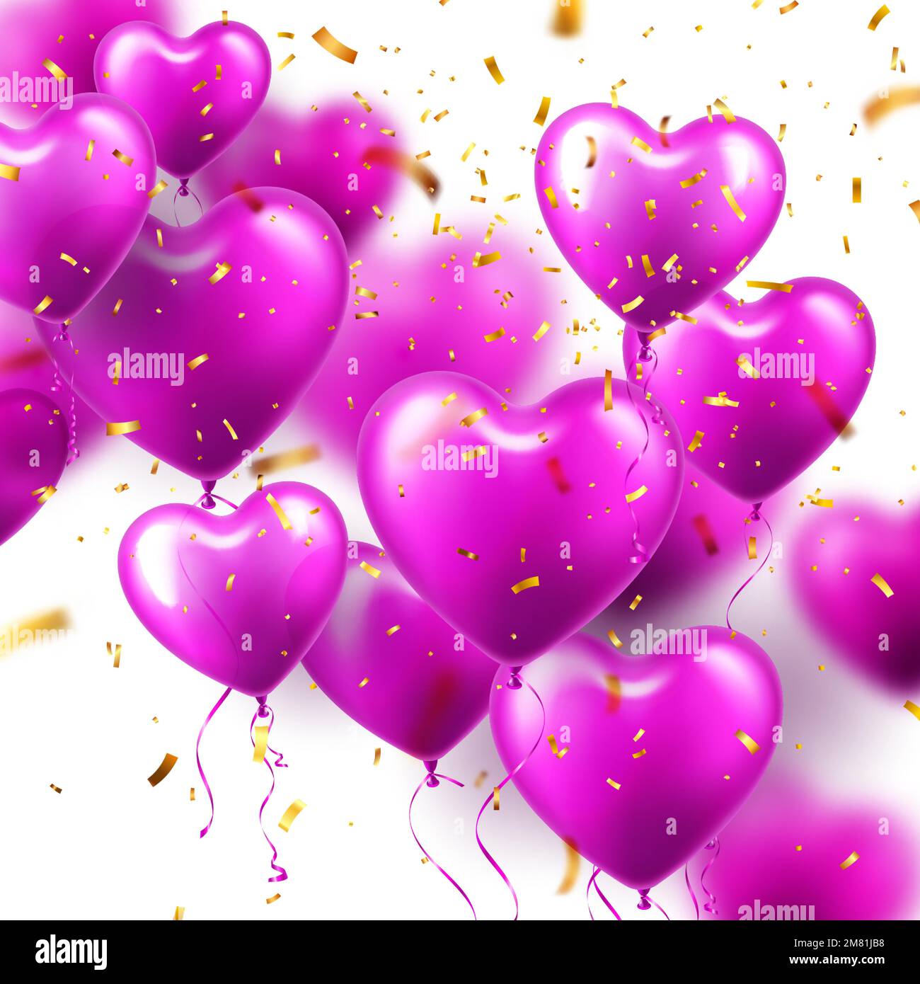 Valentine's Day background with violet heart balloons. Wedding ...