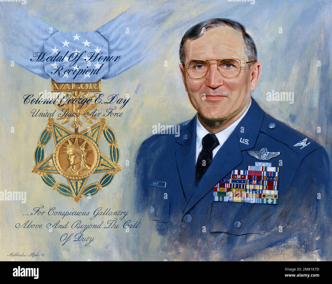Artwork: 'Medal of Honor Recipient Colonel George E. Day' Artist: Nathalee Mode, US Air Force Air Collection. Country: Unknown Stock Photo