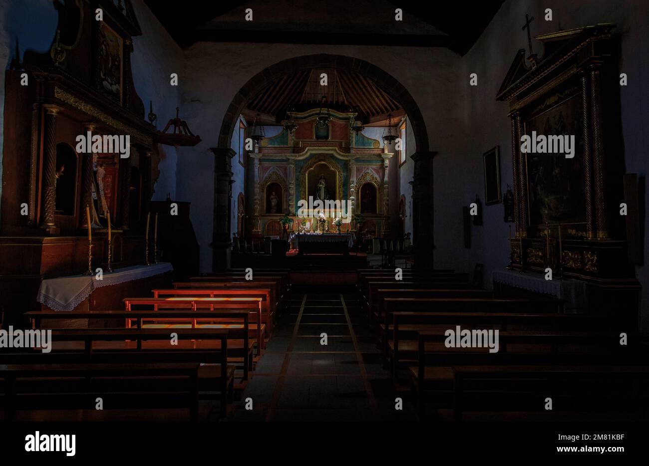The interior of the Church of Saint Pete in Vilaflor with the altar and