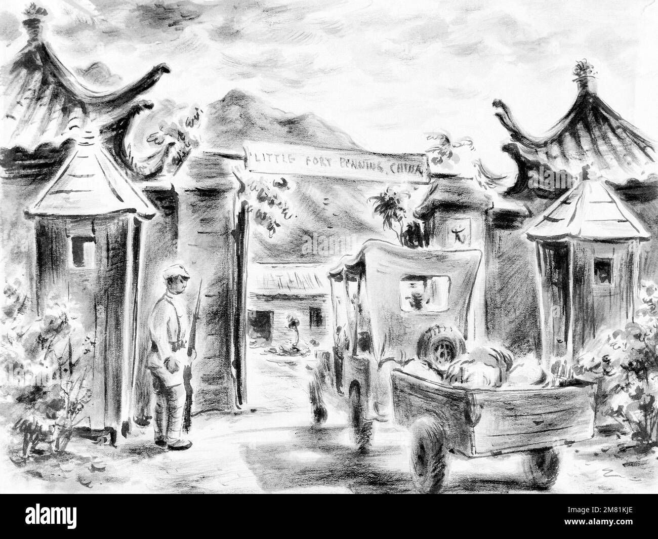 Artwork "Little Fort Benning", China, 1945, ink and wash, 71/4" X 91