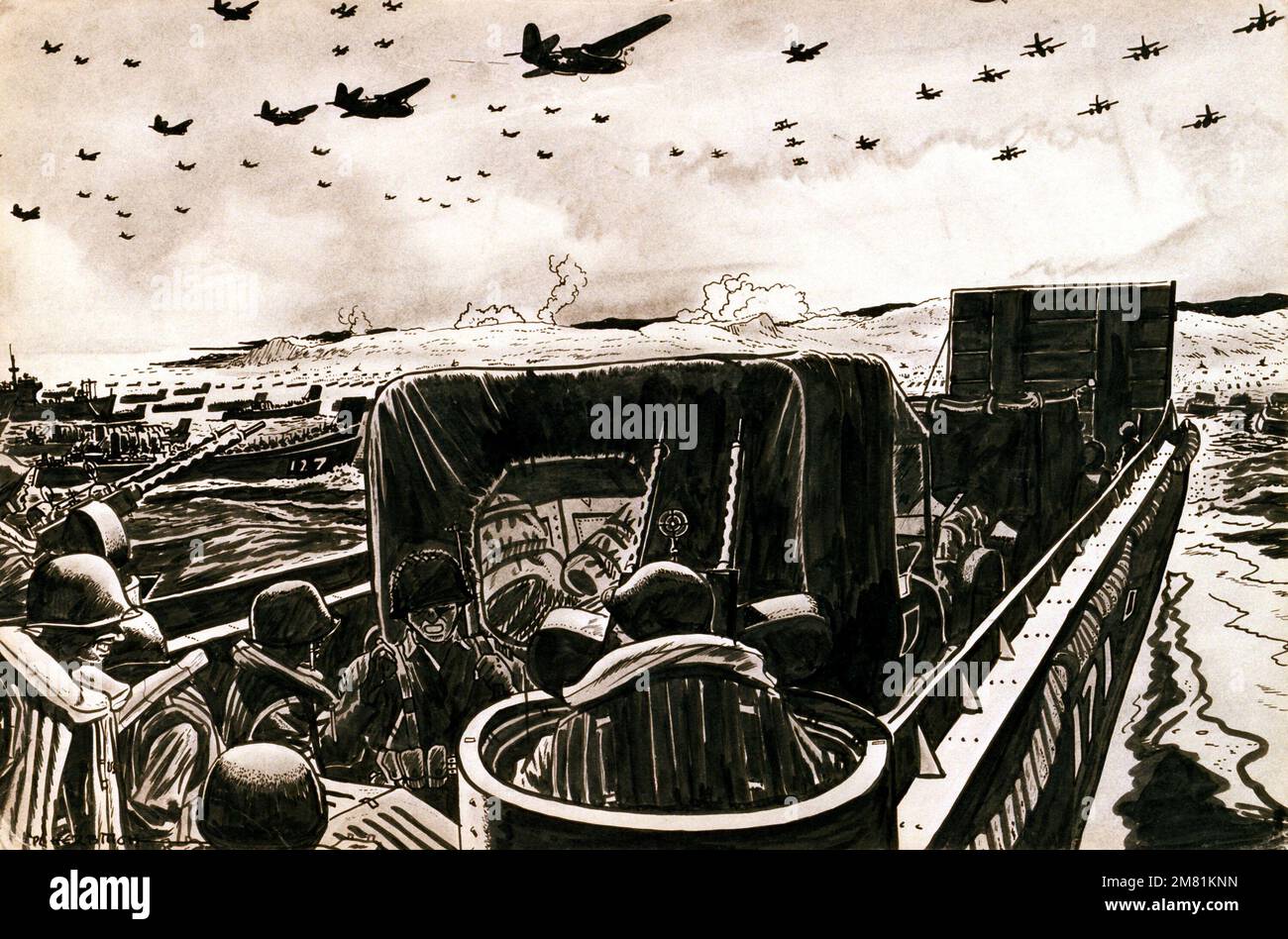 Artwork "Early Morning Invasion of Italy", ink, 10"x 15". Artist Herb