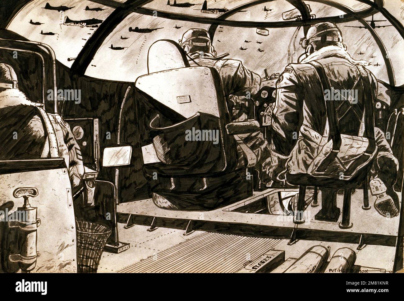 Artwork "US Bombing Mission". Artist Herb Mott. Catalog Number D.21.