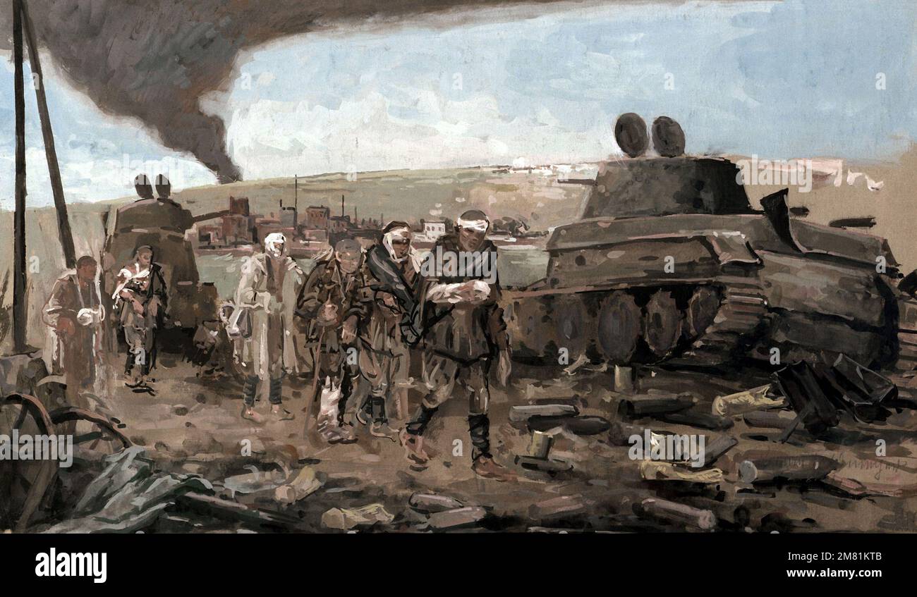 Artwork: 'After the Battle of Smolensk,' Russia, 1941. Artist: Roman Feldmeyer. Catalog Number: G.W.1.1806.47. US Army Art Collection. Country: Unknown Stock Photo