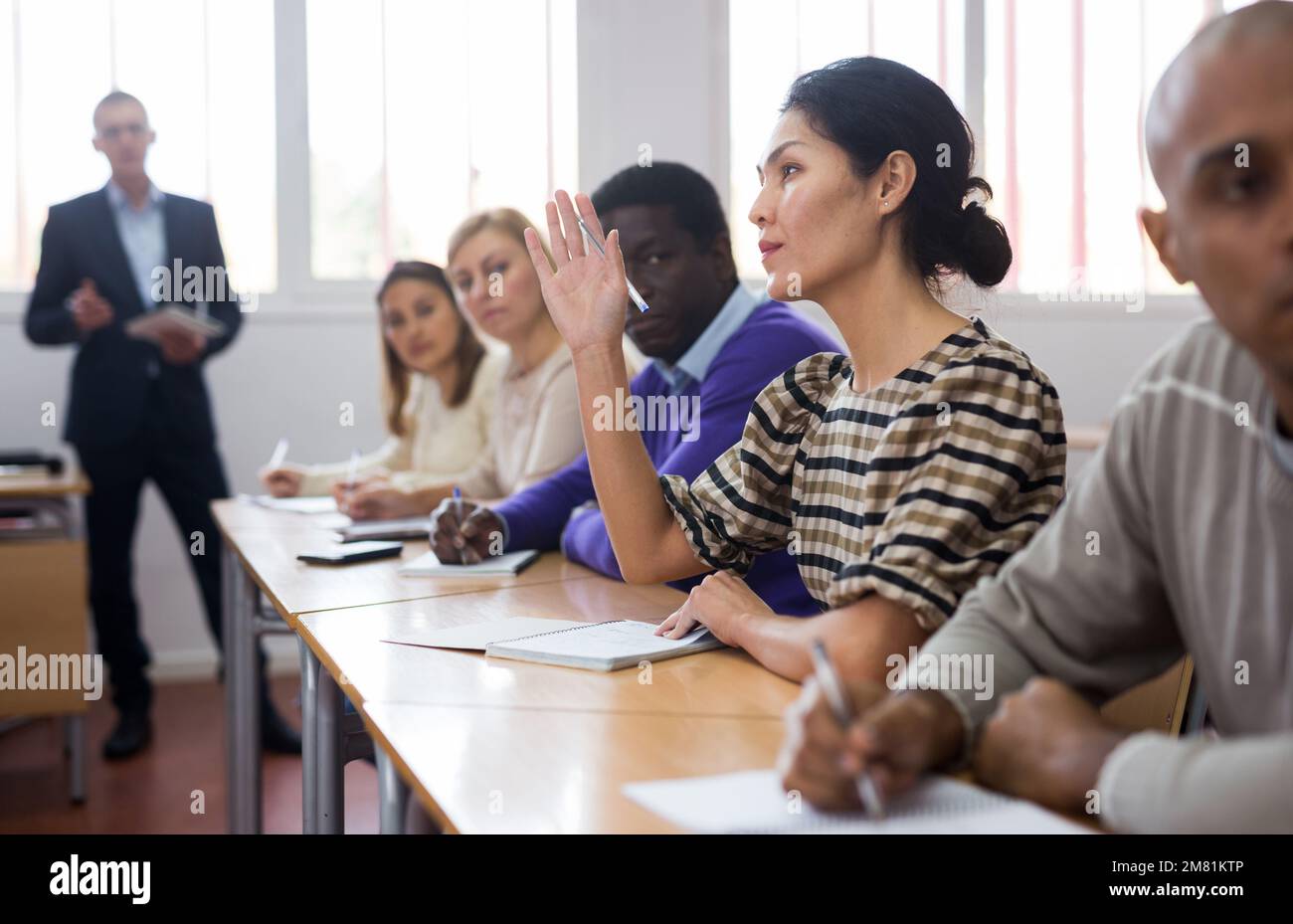 Students in advanced training courses in auditorium Stock Photo Alamy