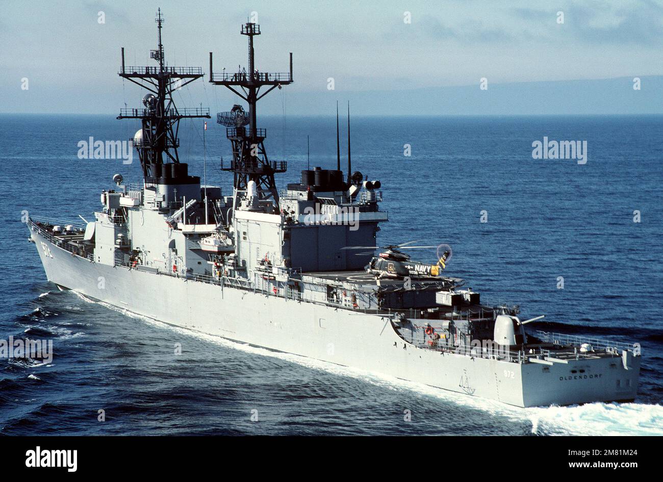 A port quarter view of the Spruance class destroyer USS OLDENDORF (DD