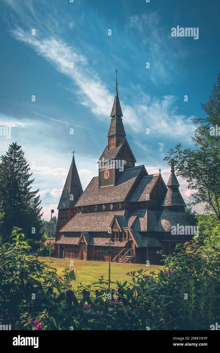 Beautiful Adolf A beautiful view of the Gustav Adolf Stave Church with a garden Stock ...