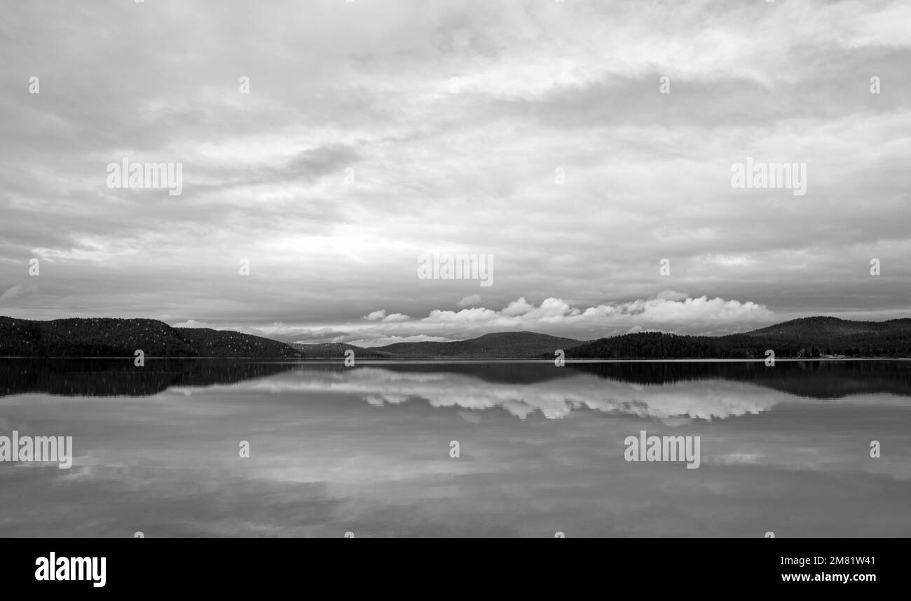 Tranquil lake reflections in Black and White Stock Photos & Images - Alamy