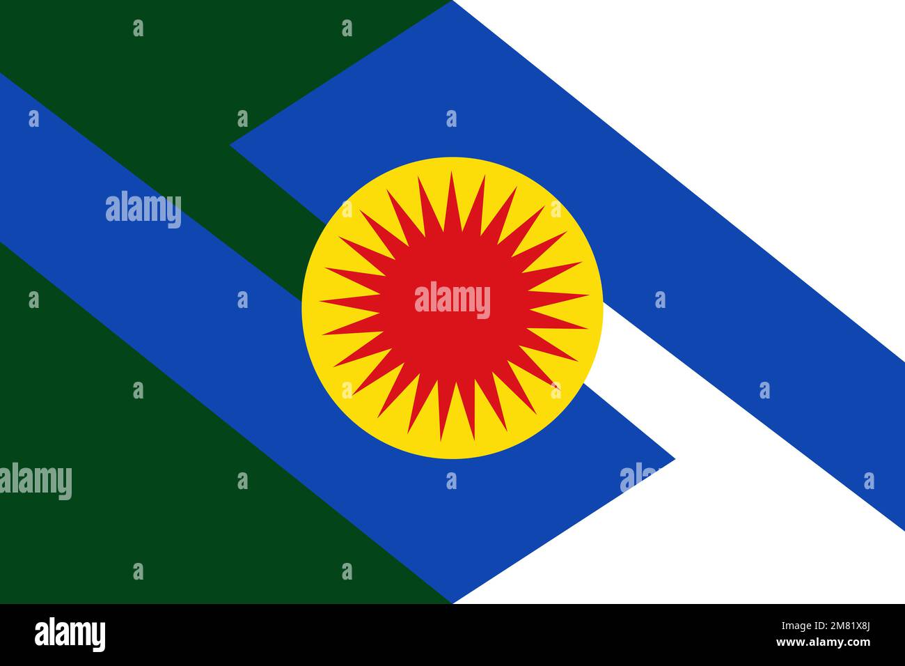 Top view of flag Inirida, Guainia Colombia. Colombian travel and patriot concept. no flagpole. Plane layout, design. Flag background Stock Photo