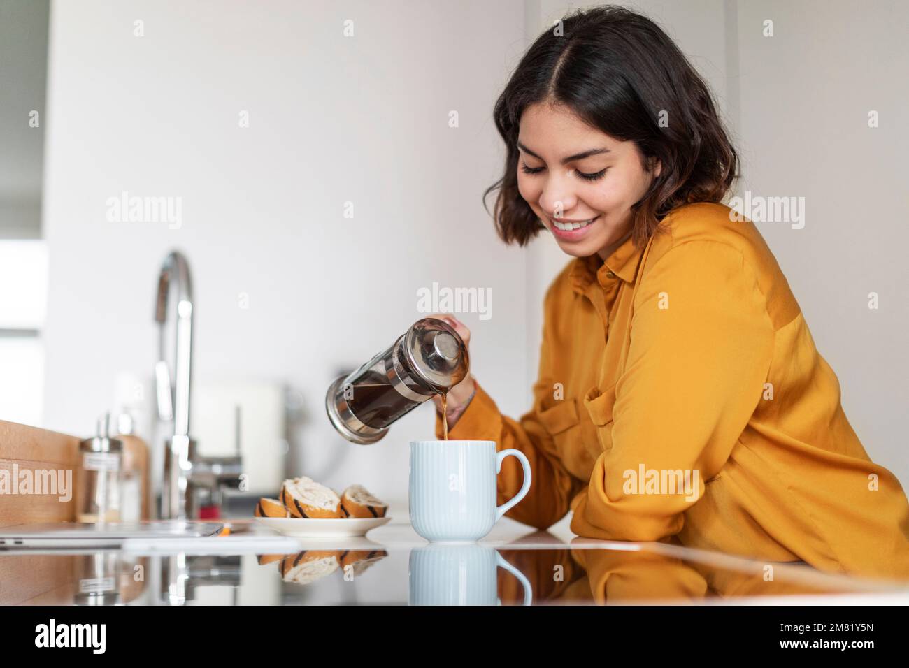Nude Woman With A Cup Of Coffee In The Kitchen At The Camp Stock Photo,  Picture and Royalty Free Image. Image 14164443.