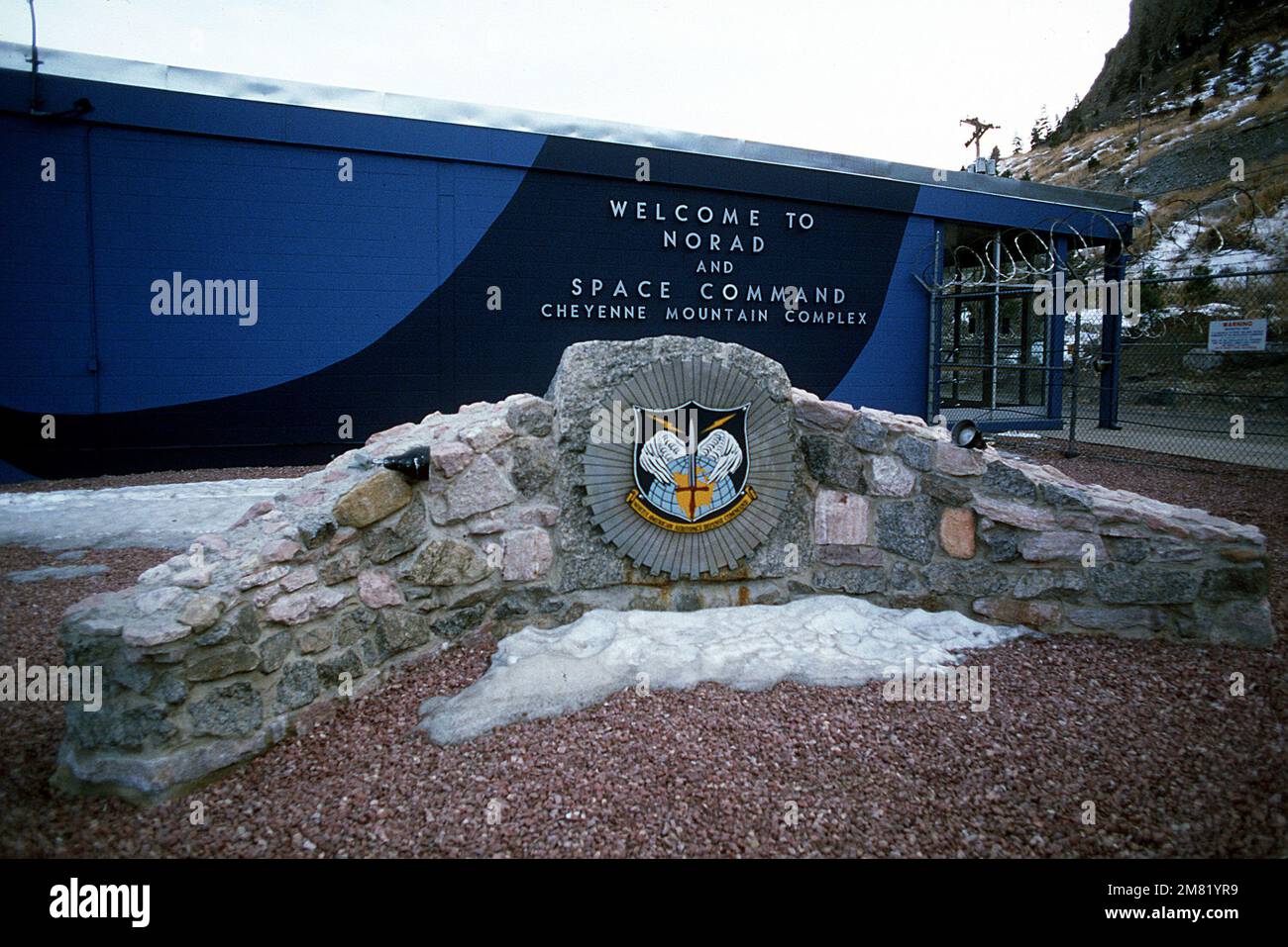 The entrance to the North American Air Defense Command (NORAD) Cheyenne Mountain Complex. Base: Peterson Air Force Base State: Colorado (CO) Country: United States Of America (USA) Stock Photo