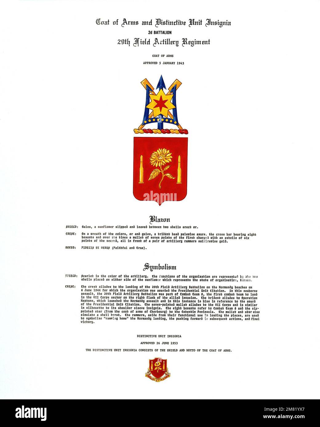 Approved insignia for: 29th Field Artillery Regiment, 2nd Battalion. Country: Unknown Stock Photo